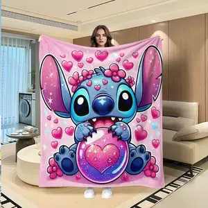 Stitch Plush Blanket, Soft Heart Design, Creative Digital Print, Valentine's Day Gift, Easter Decor, Multi-Purpose Throw, Sofa Bed Cover