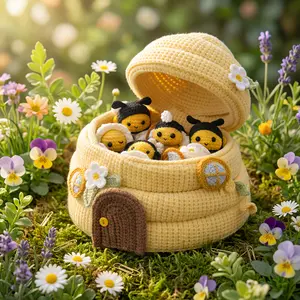 2pcs Little Bee And Honeycomb Home Crochet Kit - Crochet Kit for Beginners - Amigurumi Adult Crochet - Includes All Necessary Crochet Materials - Includes Paper-Based Basic Tutorial in English - Includes Exquisite Gift Packaging - Birthday Gift - Gi