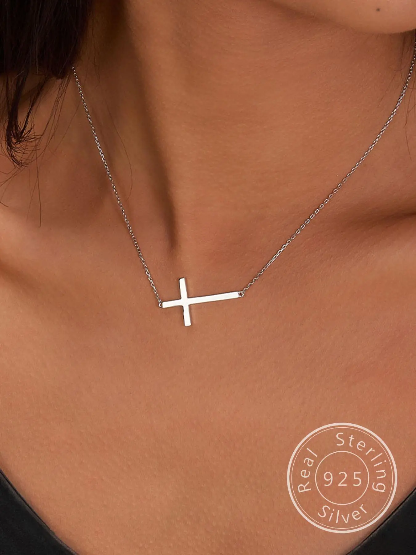 925 Sterling Silver Dainty Cross Design Pendant Necklace for Women & Girls, Cross Necklaces, Fashion Jewelry for Party, Daily Clothing Decor, Trendy All-match & Exquisite Jewelry for Birthday Gift, Religious Necklace
