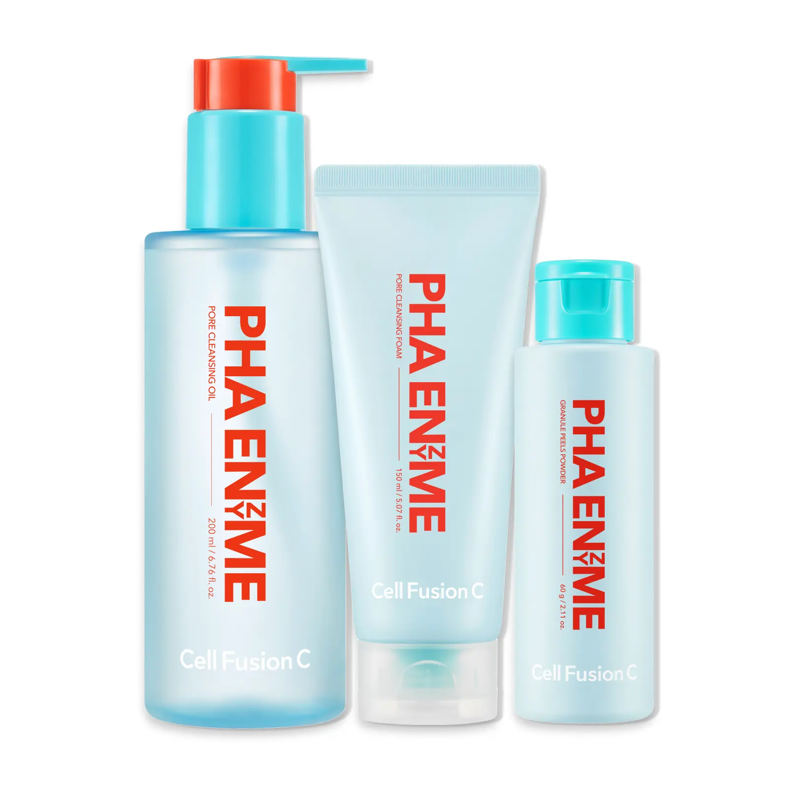 Cell Fusion C PHA Enzyme Cleansing Set | Korean Double Cleansing Routine | Cleansing Oil + Foaming Cleanser + Enzyme Powder | Helps Remove Makeup, Sunscreen, Excess Oil & Dead Skin Buildup | Korean Skincare