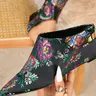 Women's Multicolor Floral Embroidered Pointed Toe Wedge Sandals, Floral Wedges, Casual High Heel Shoes for All Seasons, Stylish Fashion Classy Elegant Textile Design, Fashionable Wedge Shoes