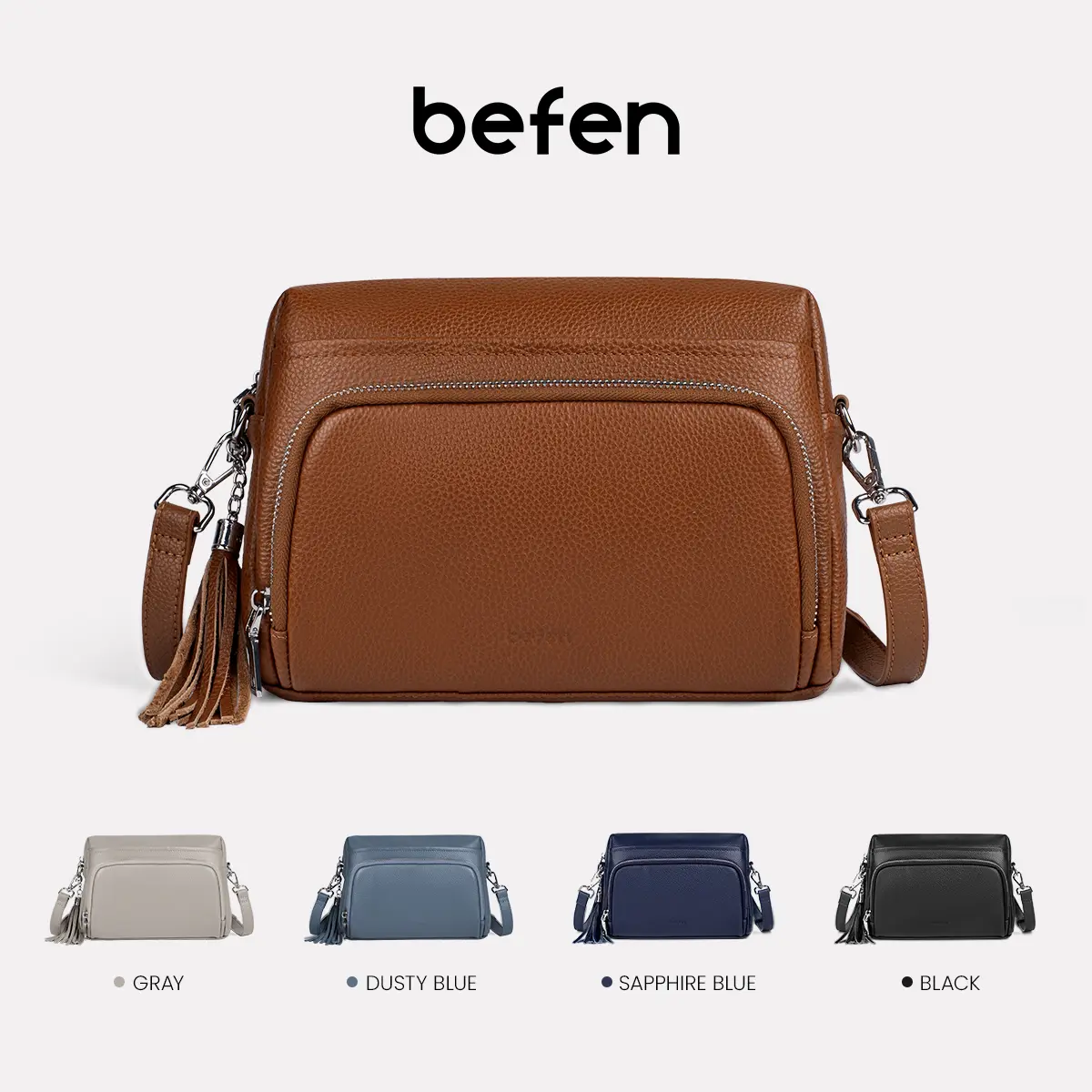 BEFEN Women's Modest Genuine Leather Bag - 2-in-1 Crossbody & Shoulder Handbag, Fashionable Versatile Purse, Everyday Carry, Minimalist Elegant, Expandable High-Capacity, Adjustable Strap, RFID Blocker Anti-Theft, Magnetic Closure, Holiday Ready, Cow Hide