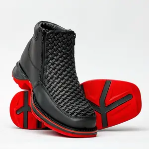 Black Basketweave Leather Botin With 3D Lightweight Soles - Square Toe