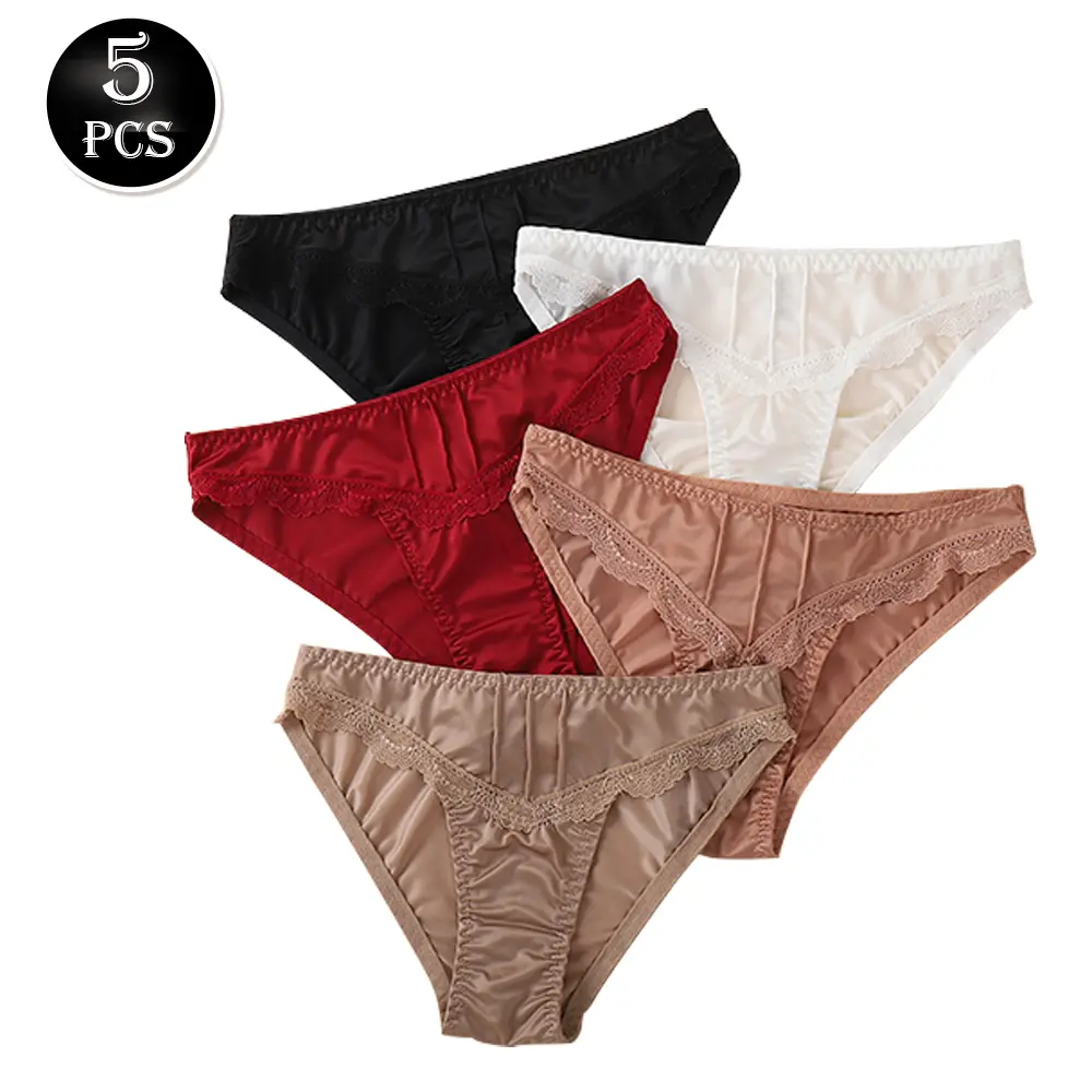 5 pieces Women's underwear, ice silk soft and breathable women's underwear, lace bikini underwear women's underwear