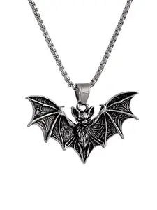 Gothic Bat Pendant Necklace, Stainless Steel Vampire Bat Jewelry, Halloween Goth Accessories for Men, Jewelry Gift