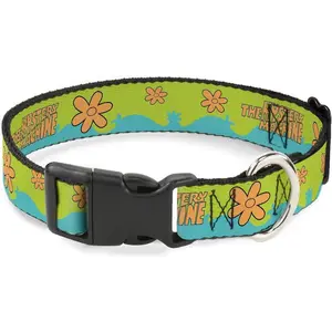 Pet Collar, Dog Collar Plastic Buckle, The Mystery Machine Paint Job Green Aqua Orange, 15 to 24 Inches 1.0 Inch Wide