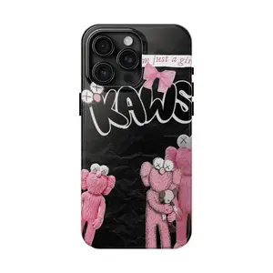 Kaws Graffiti Style Pink Bow Themed Phone Case Premium Matte Texture, Protection, Shockproof, Anti-Drop, Anti-Fingerprint For IPhone 17-12, Pro Max, Pro Plus, and Samsung S25-22 Protection Safety
