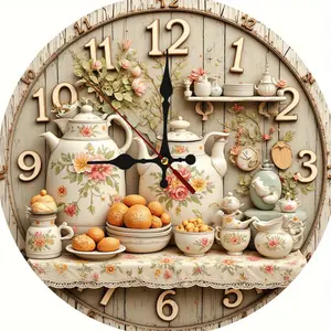10*10inch Wooden Clock, Vintage Style Silent Wall Clock, Country Kitchen Design - Quiet Sweep Mechanism, No Ticking Sound, Perfect for Living Room, Kitchen, or Bedroom Decoration, Built-in Battery-Free