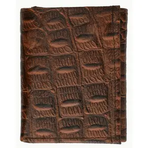 Crocodile Embossed Credit Card ID Cowhide Leather Brown Men's Trifold Wallet new