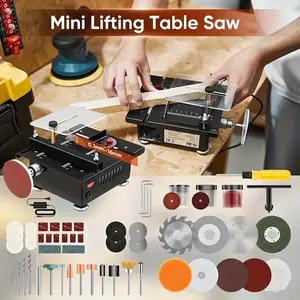Mini table saw, portable adjustable, cutting, grinding, engraving, drilling, precision manual table saw, 7-level speed adjustment. Includes multiple blades and accessories. Perfect for crafts and DIY projects for Christmas Thanksgiving Gifts