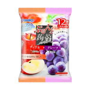 ORIHIRO Konjac Jelly Drink Apple Grape Flavor - Low Calorie, High Fiber, Healthy Snack, 12 Pouches (240g)