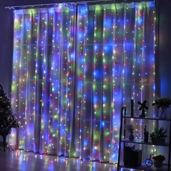 Dimmable LED Fairy Curtain Lights - 1 Pcs 300-LED USB-Powered Decorative Lights with Remote, Timer On/Off, 8 Modes, 3m*3m Colorful Lighted Decor for Festive, Home Decor,summervibes, Decorative Decorative Lights, Lighted Decorative Lights