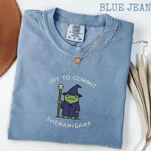 Comfort Colors Off to Commit Shenanigans Wizard Frog Shirt, Funny Fantasy Frog Tee, funny frog shirt, Nerd Humor Shirt, RPG Gift for Men & Women