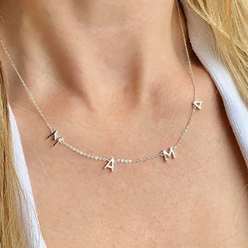 MAMA Letter Necklace, Elegant Copper Choker with Zircon Heart Charm for Women, Mother's Day Birthday Gift