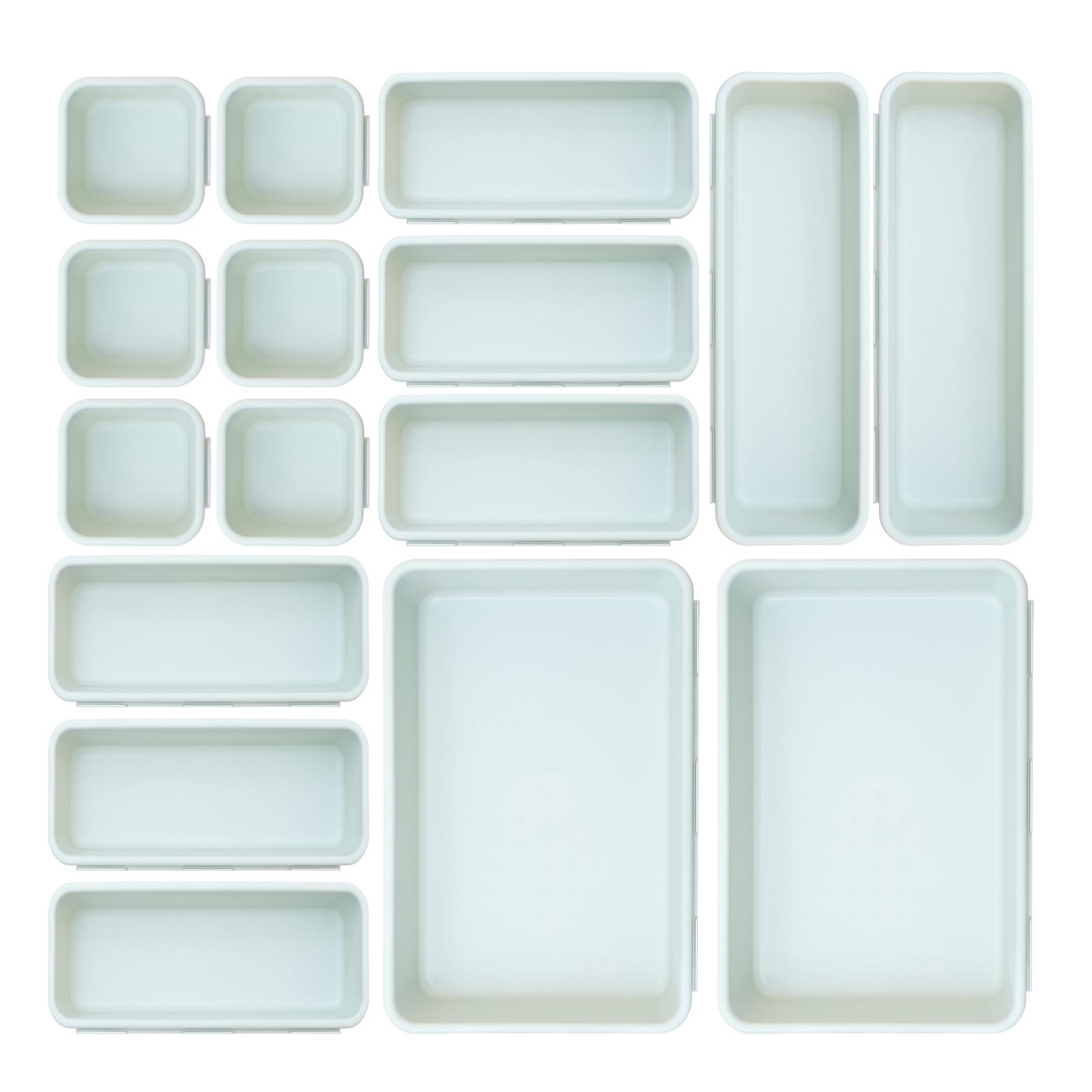 16-Piece Plastic Drawer Organizers Set - 4 Sizes Versatile Storage Bins for Bathroom Kitchen Makeup Office Supplies Lightweight Sturdy Bakeware Ideal for Various Needs