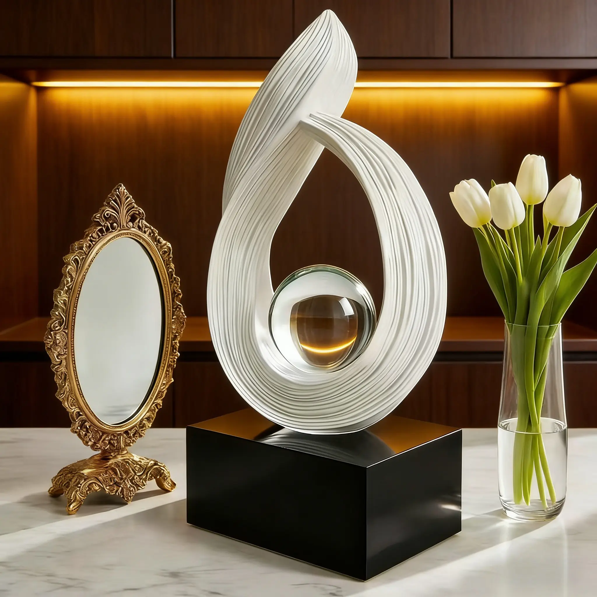Crystal Ball Decorative Piece, Home Decoration, Modern Luxury Spiral Design, Attracts Wealth and Good Fortune, Ideal for Living Room, Entrance, Office, Desktop Statue