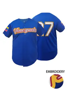 Men Women Baseball Jersey,"Venezuela 27"Stitched Baseball Shirt, V Neck Short Sleeve Breathable Sports Shirt, Stylish Jersey, Loose Fit Casual Design, All-Season Wear, Perfect for Outdoor Activities, Embroidery Jersey