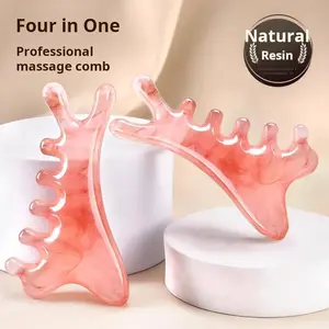 4-in-1 Massage Comb for Face Eyes Head & Body Natural Resin Smooth Like Jade Round Teeth Gentle Scalp Nourishing Oil Application Massage Comb Duo