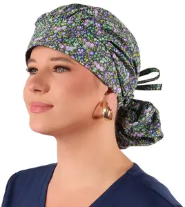 Banded Bouffant Ponytail Scrub Cap - Lovely Lavender Flowers