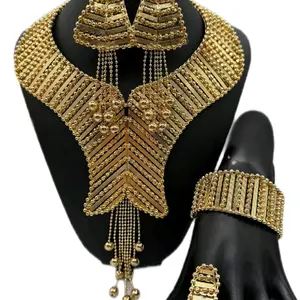 Elegant Silver-Tone Rhinestone Jewelry Set with Necklace Earrings Bracelet and Ring for Women