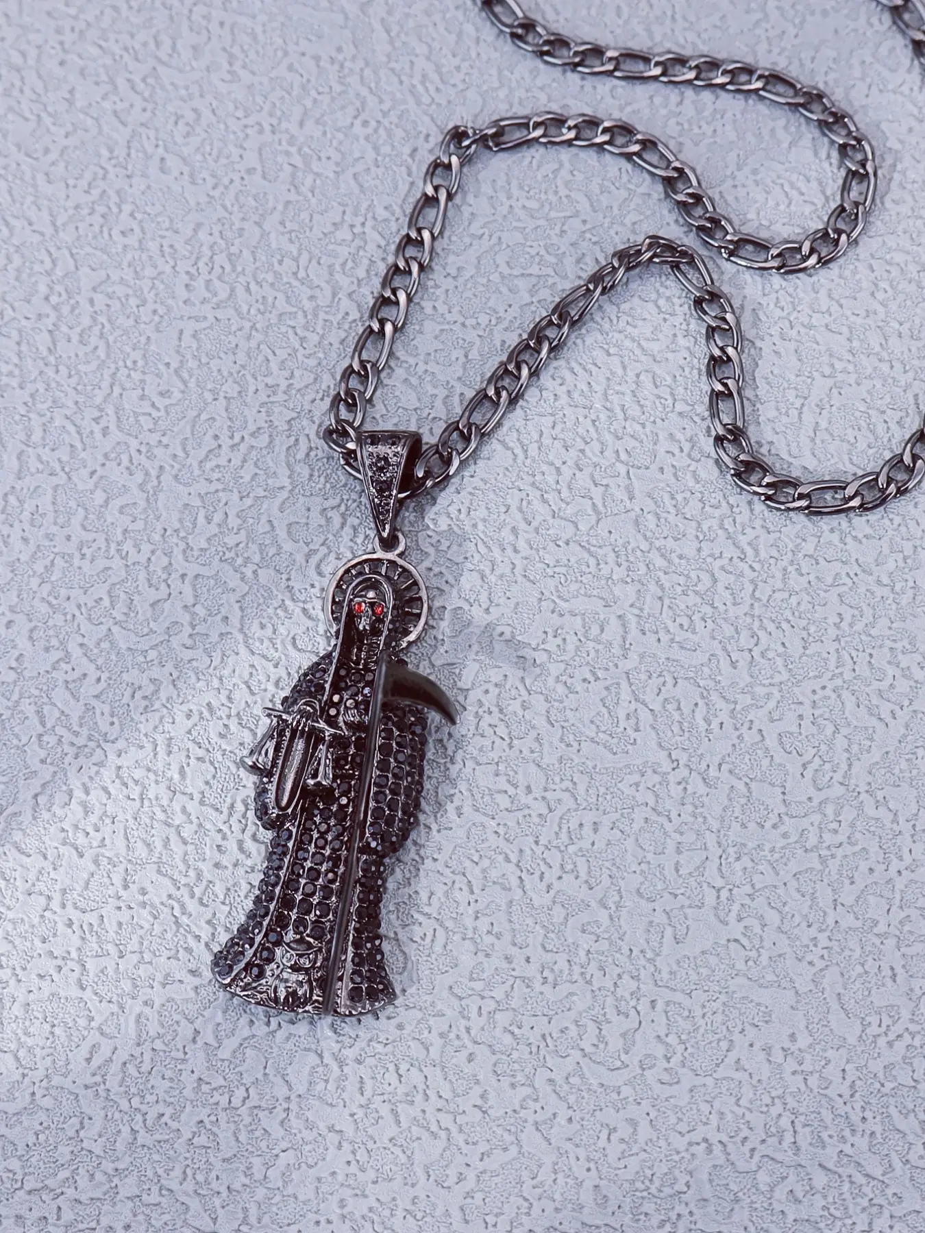 Santa Muerte Necklace, Unique Religious Jewelry, Gothic Jewelry, Protective Fashion Accessory, Spiritual Lovers' Personal Pendant, 20-Inch Steel Chain, Chain Link Necklace