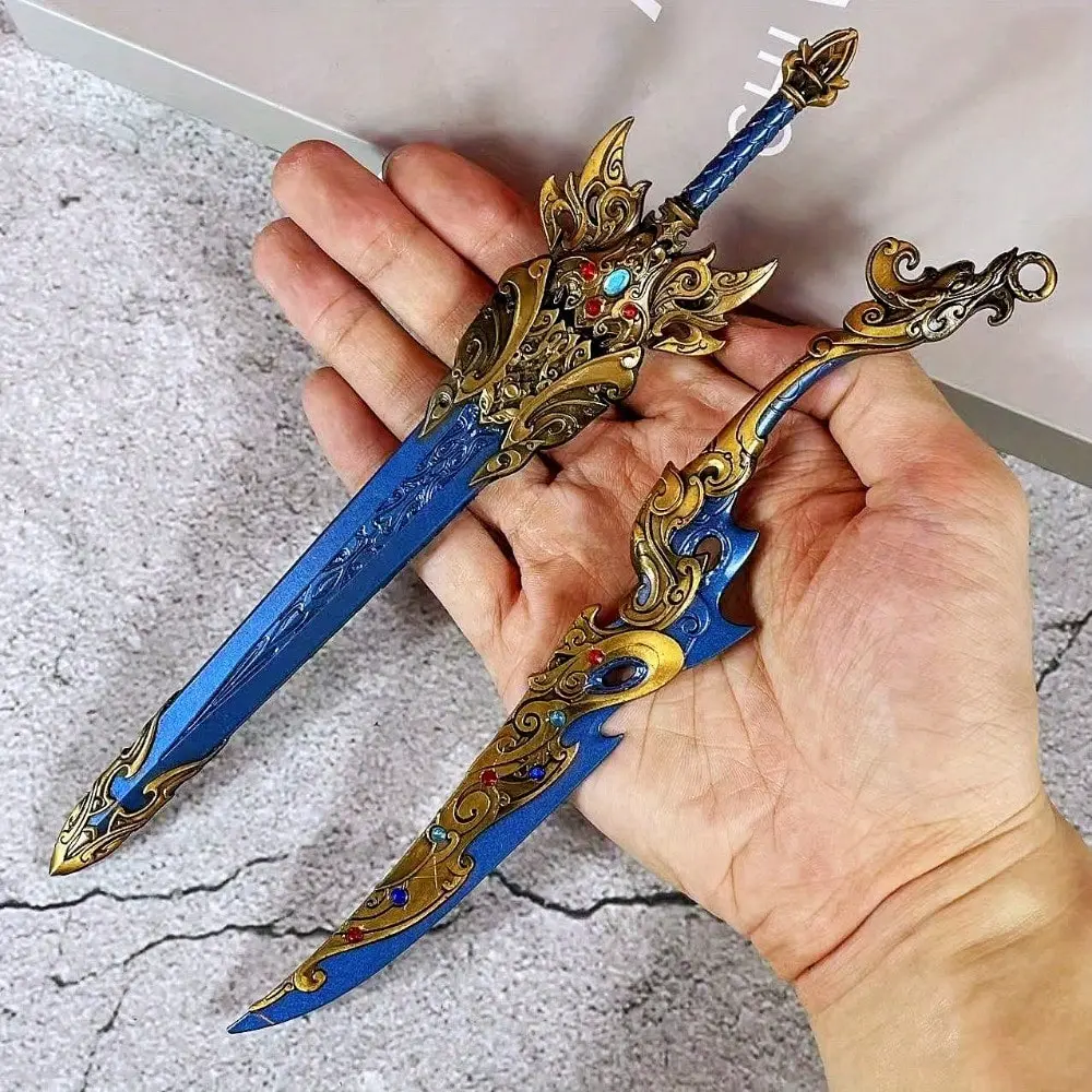 TV/Movie Character Anime Armor Figurines, Statues & Bobbleheads Accessory - 2-Piece Set Mini Sword, 8.6in/22cm Unsharpened Damascus-Look Ancient Sabre, Safe Gift for Collectors
