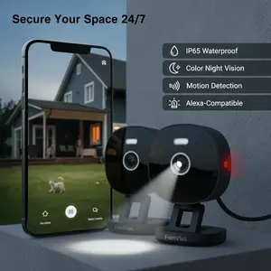 2K Security Camera Wired, Outdoor/Indoor for Home, Pet, Baby, Nanny, IP65 Waterproof Color Night Vision, White Light & Siren, Recording, Motion Detection, Compatible with Alexa,Black-2P Card Button Button Crystal Micro Crystal