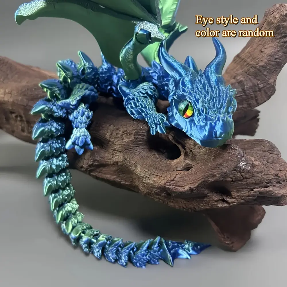 Goth Articulating Figurine - Laser Holographic 3D Printing Dual-Horns Flying Dragon Sculpture Model, Decor Figurine Ornaments, Unique Ornaments Stress Relief Home Decoration Toy, Dragon Art, Pvc