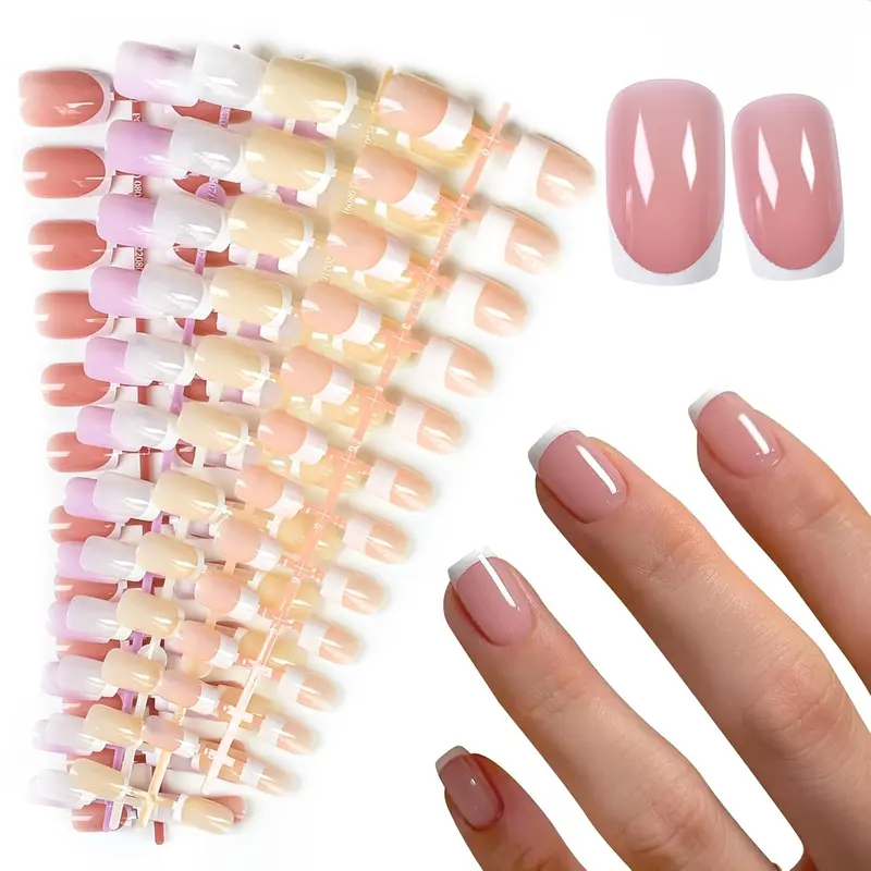 120Pcs 5 Pack Natural Nude Pink Acrylic Press-On Nails, Full Cover IKISKT Classic French Tips, 5 White French Styles, False Nail Art Kit for Women, Kids & Girls – Easter, Christmas & Birthday Gifts