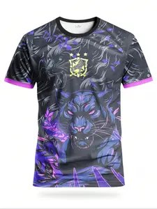 Men's & Football Jersey with Roaring Tiger Design, Stylish Jersey, Breathable Mesh Short Sleeve Top for Training, Parties, Sports