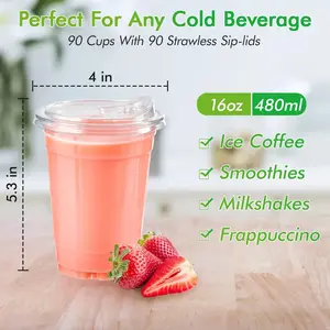 20pcs 16oz Bulk Plastic Cups with Direct- Lids Disposable Coffee Protein Shake and Juice cup Cups Round Bases No Handles Portable Birthdays Wedding Parties| BPA Free PET Reusable Large party drink iced Pop Cups Cocktail Cups outdoorfun