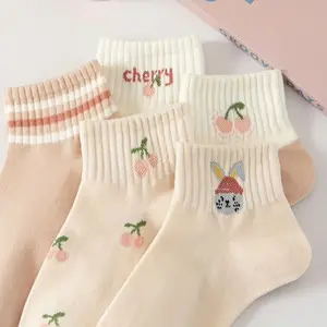 5 pairs of Easter bunny and cherry socks, cute and collegial socks, ladies stockings and socks