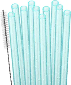 Replacement Glitter Straws for ||Simple Modern 40oz 30oz Tumbler,10 Pack 12 Inch  Light-blue Straws With Cleaning Brush For  Hydro Jug Cup,Dishwasher Safe