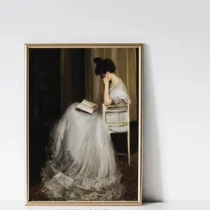 Antique Portrait Woman Reading |     Vintage Print Bedroom Wall Decor Poster No Frame