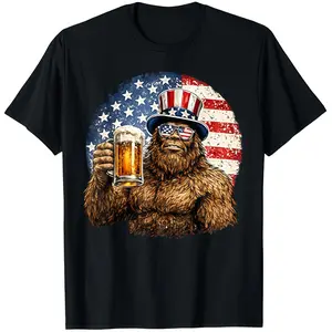 Bigfoot Patriotic Sasquatch Beer American Flag 4th of July T-Shirt