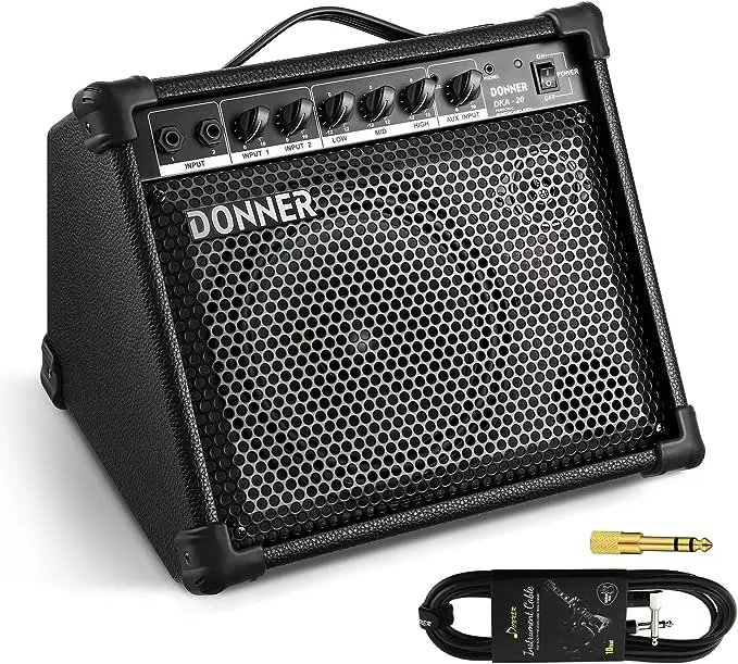 Donner DKA-20 Keyboard Amplifier 20 Watt Keyboard AMP with Aux in and Two Channels, Bass Guitar Amp, Piano Amplifier, Electronic Drum Speaker Support for Microphone Input