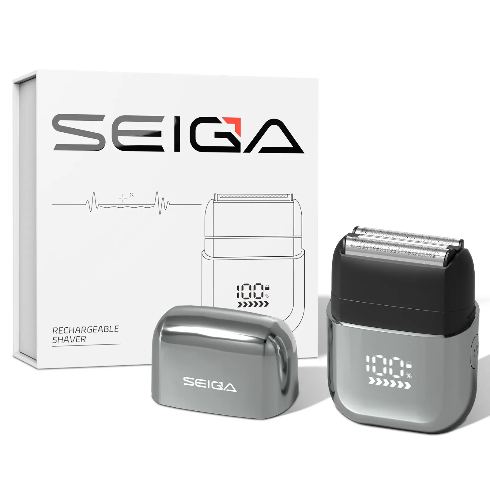 SEIGA Mini Electric Foil Shaver for Men,Portable Travel Razor,3 Floating Blades,IPX7 Waterproof Wet & Dry Shaving,USB-C Rechargeable,LED Display,Travel Lock-Ideal Gifts for Men