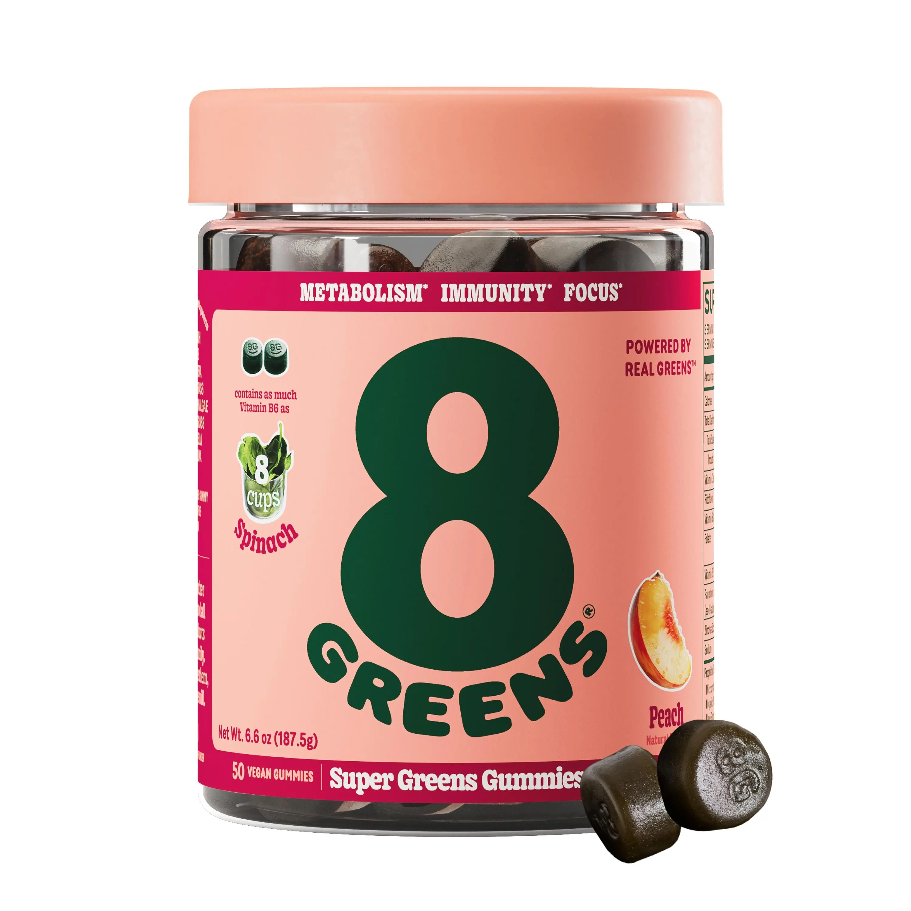 Super Greens Gummies - Peach Flavor Vitamin Dietary Supplement