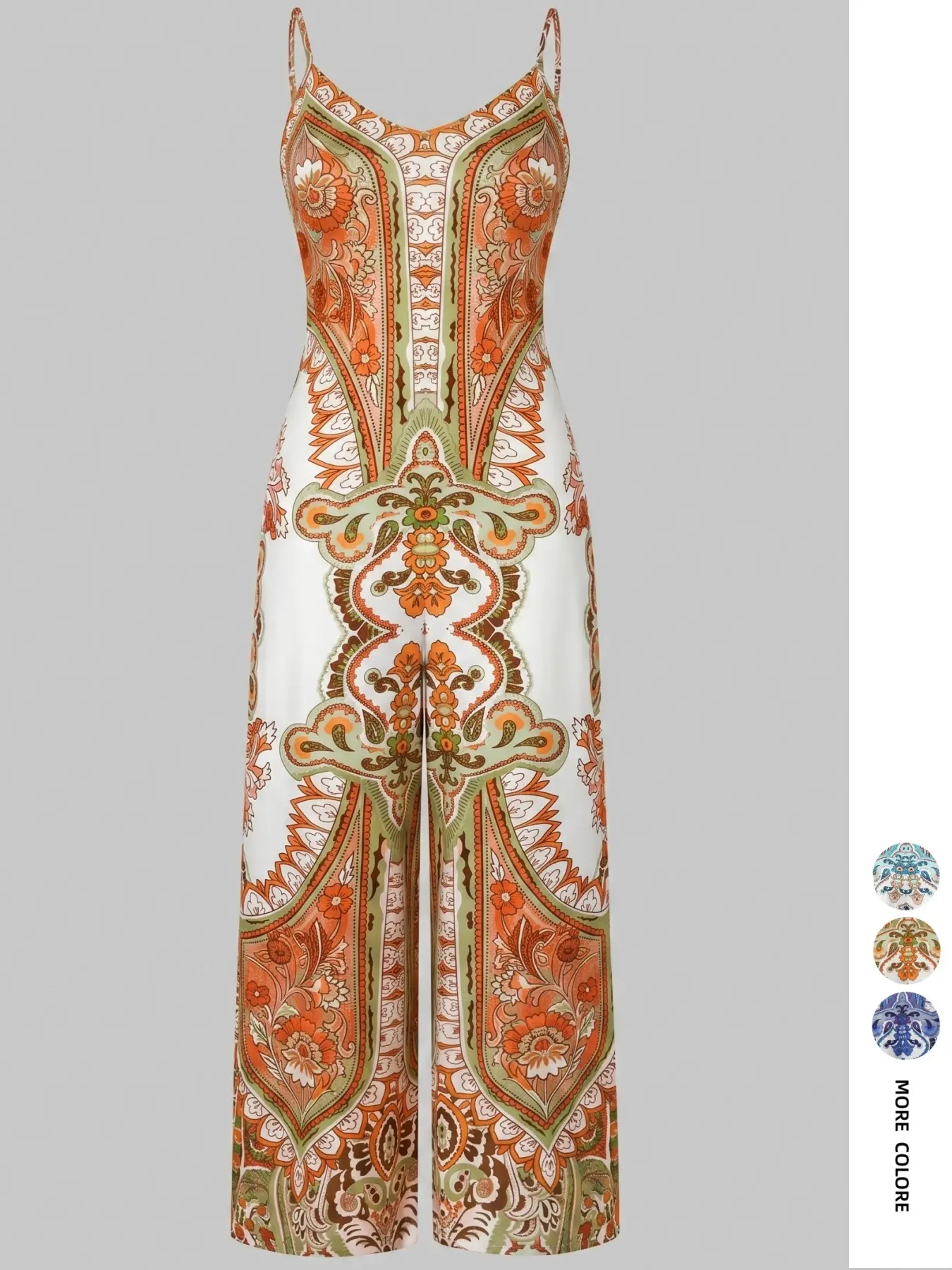 Boho Style Halter Top Wide Leg Pants Jumpsuit, Flowy Paisley Ethnic Design for Hiding Belly Fat, Perfect for Vacation & Daily Wear, Comfortable & Stylish Bohemian Vibe