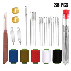 36 PCS Large Eye Steel Needles Set - Long & Thin Handmade Quilting Kit with Threader, Needle Crafts Kit, Sewing Supplies Crafts for DIY Embroidery, Mending Projects