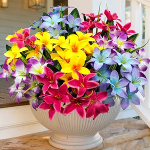 Artificial Fake Flowers for Outdoor Decoration, 8 Bundles UV Resistant Lily Silk Flowers, Faux Flowers for Front Porch Patio Garden, Artificial Flower Arrangements