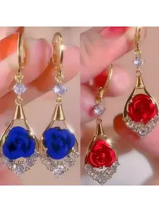 Rose Drop Earrings Golden Sparkling Crystal Tassel Design, Chic Elegant Fashion Jewelry Water Drop Earrings for Women 2025 Tear Drop Earring