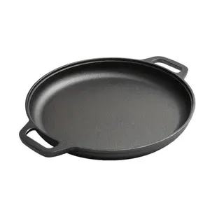 14 Inch Cast Iron Pizza Pan Essential Bakeware, Heavy-Duty & Extra-Lightweight, Even Heat Distribution for Home, Induction Stoves, Outdoor Grilling, Camping, Baking