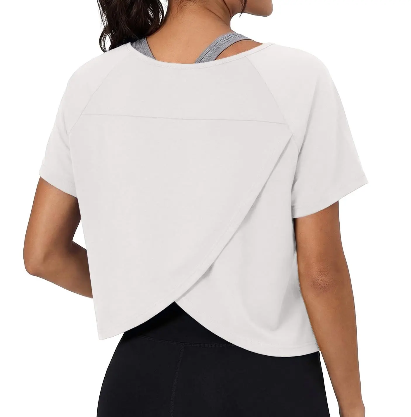 GRECERELLE Workout Tops for Women Short Sleeve Athletic Shirts Running Yoga Crop Gym Pilates Top Crossover Back Y2k