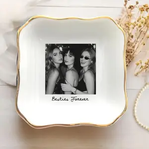 Personalized Best Friends Photo Jewelry Dish – Custom Ceramic Trinket Tray, Bestie Forever Gift for Her