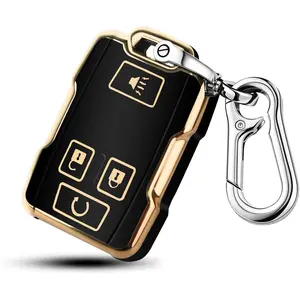 for Chevy 360 Degree Protector Key Fob Cover with Keychain Compatible with Chevrolet 2014-2021 LT GMC Sierra Canyon Yukon Suburban Tahoe Silverado Colorado (3/4/5/ Button) Smart Key(Black)