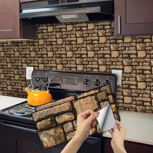 6/12/24/48 PCS Vintage FG Tile Stickers, Faux Cultured Stone 3D Splicing, PVC Crystal Film, Peel & Stick Backsplash Kitchen, Waterproof Oil-Proof DIY Self-Adhesive Wall Decor