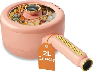 Hot Pot Electric,  Electric Pot, Portable Non-Stick Portable Cooker, Saute Pan for Steak, Egg, Fried Rice, Ramen, Soup with Dual Power Control ( Spatula Included), Peach