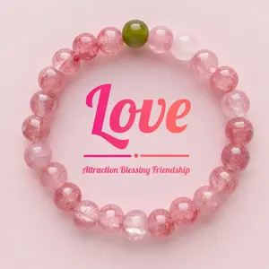 Hcrystyle Attraction Bracelet- Natural Strawberry Quartz & Green Tourmaline combination Enhance love & friendship energy by level up charm- Gift for her- birthday gift for lovers/ friend- mother's day/ anniversary/ birthday gift | 8mm beads 6.5-7.5 inches