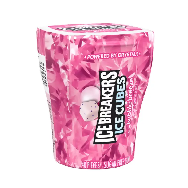 1x Ice Breakers Cubes Bubble Breeze Sugar Free Chewing Gum - Fresh Breath Mints Snack Flavor 40ct
